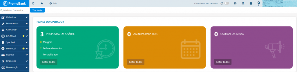 Novo layout da tela inicial PromoBank