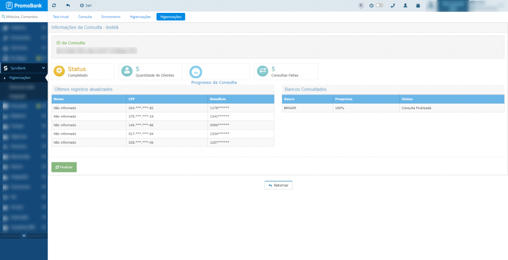 Acesso às listagens do SyncBank pelo PromoBank