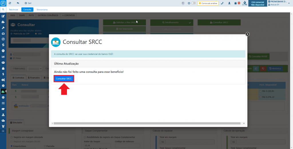 Como consultar SRCC no PromoBank